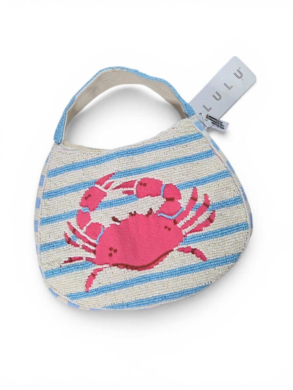 Viral Beaded Crab Mini Hobo Bag Accent Striped Tote Bag Nautical Beach Coastal